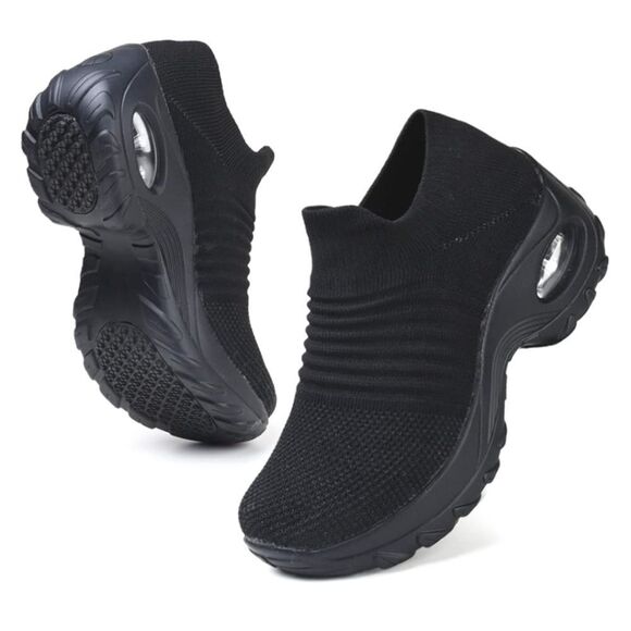 HKR Black Knitted Slip-On Sneakers with Ribbed Texture Size 9 - Picture 3 of 17